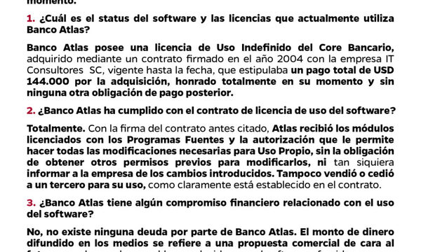 BANCO ATLAS, MANTIENE LA TRANSPARENCIA Y EL COMPROMISO CON LA LEGALIDAD EN TODAS LAS OPERACIONES