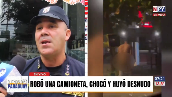 Robó una camioneta, chocó por dos columnas y huyó desnudo en Asunción