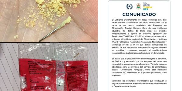 GOBERNACIÓN DE ITAPÚA INVESTIGA AGUJA EN PAQUETE DE MERIENDA ESCOLAR