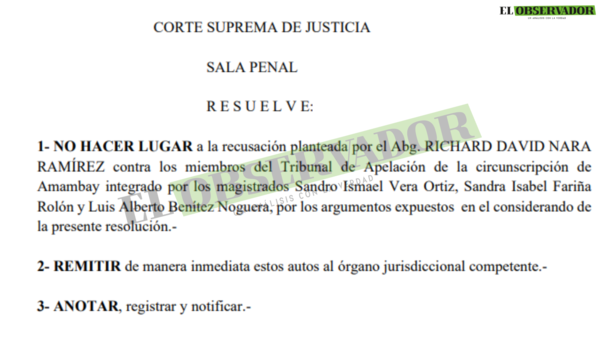 Corte rechazó recusación contra Tribunal que lleva la causa al exdirector de la Cárcel de PJC