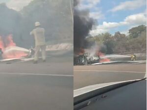 (VIDEO). Camión cisterna perdió el control, cayó a la banquina y se incendió
