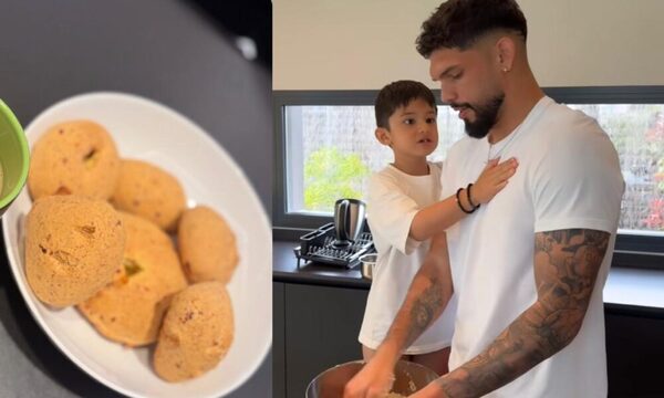 Omar Alderete, ya en modo Semana Santa, preparó chipa con su hijo