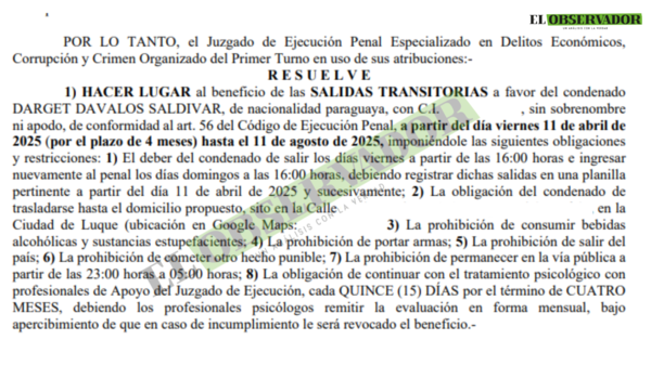 Jueza otorga salidas transitorias para “DJ Meta” condenado por tenencia y comercialización de sustancias estupefacientes