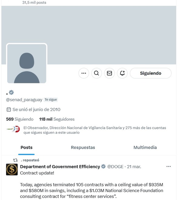 Hackean cuenta de Senad en red social X - ADN Digital