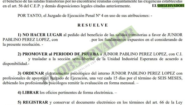 Niegan salidas transitorias a condenado por homicidio, pero ordenan su pase a régimen de prueba