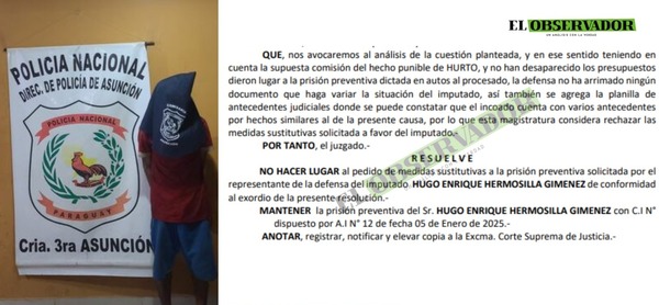Juzgado mantiene en prisión a sospechoso de hurtar ropa, extintores y focos