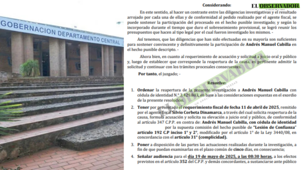 Reabren investigación a proveedor de la Gobernación de Central en caso por desvío de G.18.300 millones