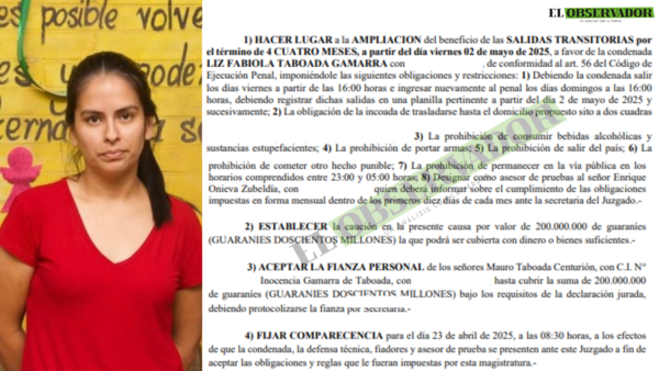 A Ultranza py: Amplían salidas transitorias por cuatro meses a condenada por lavado de dinero