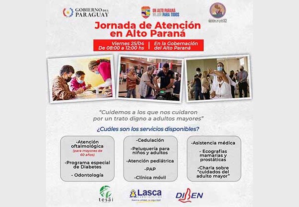 Realizarán jornada de atención integral para adultos mayores en la Gobernación de Alto Paraná | DIARIO PRIMERA PLANA
