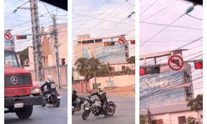 ¿Y la multa? Pillan a policía de tránsito haciendo giro indebido en zona señalizada
