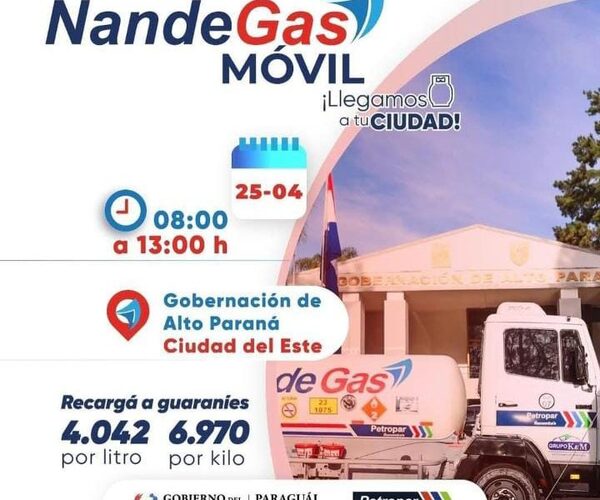 ÑANDE GAS MÓVIL estará este viernes en la Gobernación de Alto Paraná con precios sociales