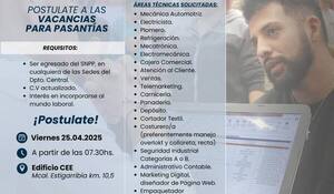 El SNPP impulsa jornada de pasantías laborales con 112 puestos disponibles
