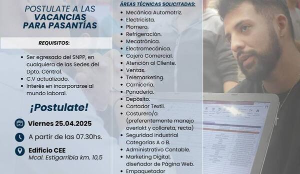 El SNPP impulsa jornada de pasantías laborales con 112 puestos disponibles