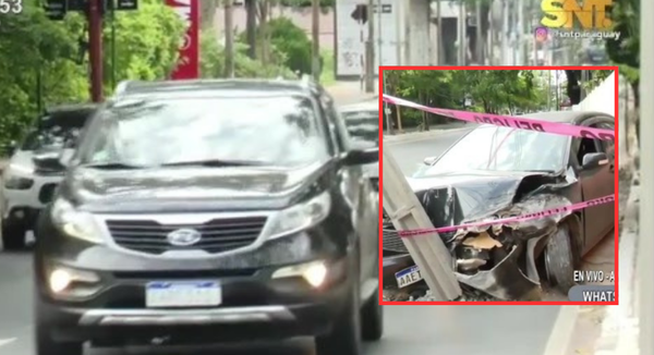 Aparatoso choque en Av. Mariscal López: auto impacta poste al esquivar otro vehículo - SNT
