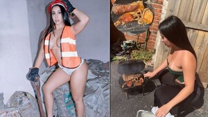 Rosy Alderete se puso el casco y celebró como “albañil sexy” el Día del Obrero