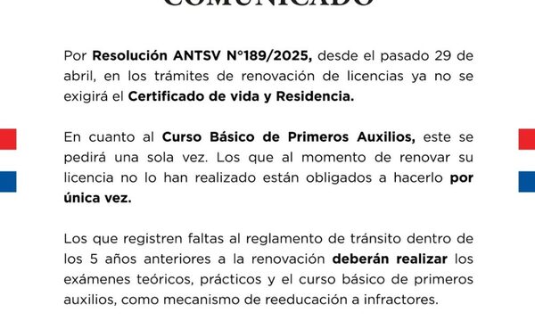 Ya no exigirán certificado de vida y residencia para renovación de licencias de conducir