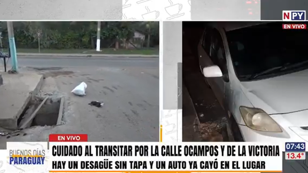 ¡Peligro Vial! Desagüe sin tapa provoca caída de vehículos en Reducto - San Lorenzo