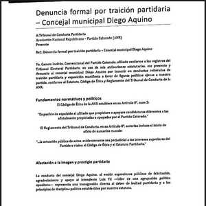 Denuncia por traición partidaria en la ANR: Canuto "Choko" Insfrán solicita la expulsión de Diego Aquino - TVS