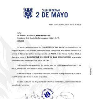 El “2” pide cambio de horario para el partido contra Cerro