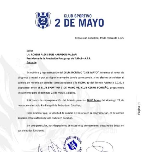 El “2” pide cambio de horario para el partido contra Cerro