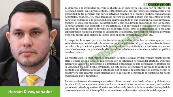 Fallo judicial prohíbe difusión de video íntimo del senador Hernán Rivas por vulnerar su derecho a la intimidad - El Observador