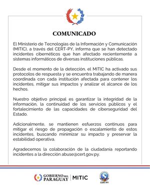 Respuesta inmediata del MITIC ante ataques cibernéticos • PARAGUAY TV