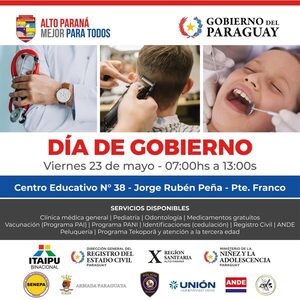 El viernes 23 de mayo se realizará jornada "Día de Gobierno" en Presidente Franco, Alto Paraná - .::Agencia IP::.