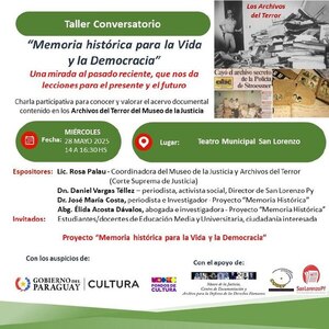 San Lorenzo será sede de un taller sobre Memoria Histórica con acceso libre para estudiantes y ciudadanía » San Lorenzo PY