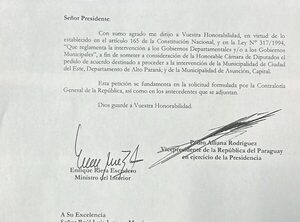 Llega a Diputados pedido de intervención de municipalidades de Asunción y CDE
