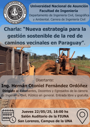 Charla abierta y gratuita: “Nueva estrategia para la gestión sostenible de la red de caminos vecinales » San Lorenzo PY