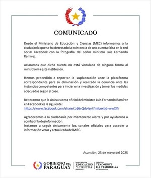 MEC denuncia cuenta falsa que suplanta al ministro en Facebook - ADN Digital