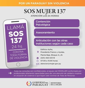Mujeres pueden acceder a asistencia sicológica y asesoramiento legal a través de la línea “SOS 137” - .::Agencia IP::.