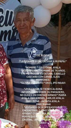 Buscan a un hombre con Alzheimer desaparecido en inmediaciones del IPS Ingavi - Policiales - ABC Color
