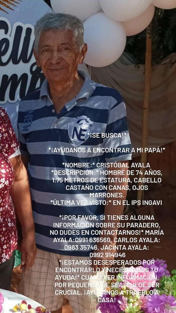 Buscan a un hombre con Alzheimer desaparecido en inmediaciones del IPS Ingavi - Policiales - ABC Color