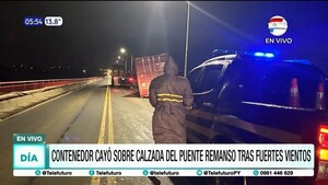Contenedor cayó en el puente Remanso tras fuertes vientos