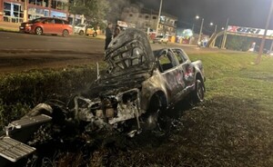 Camioneta chocó contra una columna y se incendió