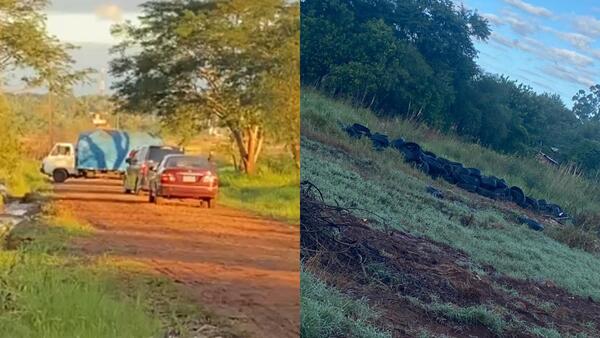 Incautan camión por desecho ilegal de neumáticos en un terreno baldío de Encarnación