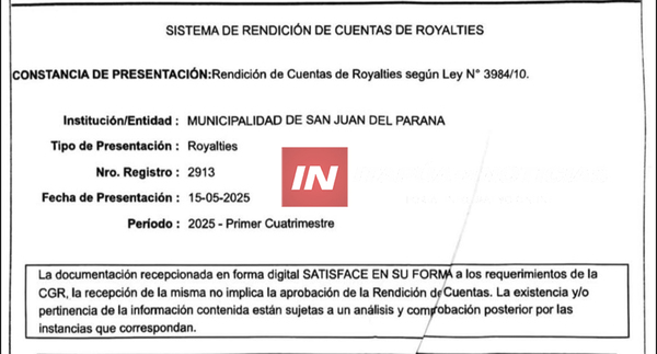 SAN JUAN DEL PARANÁ PRESENTÓ EN TIEMPO Y FORMA LA RENDICIÓN DE CUENTAS