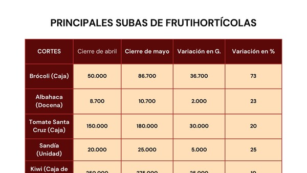 Mayo dejó subas en frutihortícolas y cortes de carnes con precios mixtos