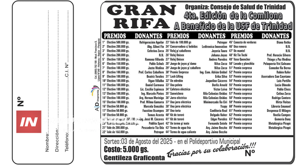 TRINIDAD LANZA GRAN RIFA SOLIDARIA A FAVOR DE LA SALUD DISTRITAL