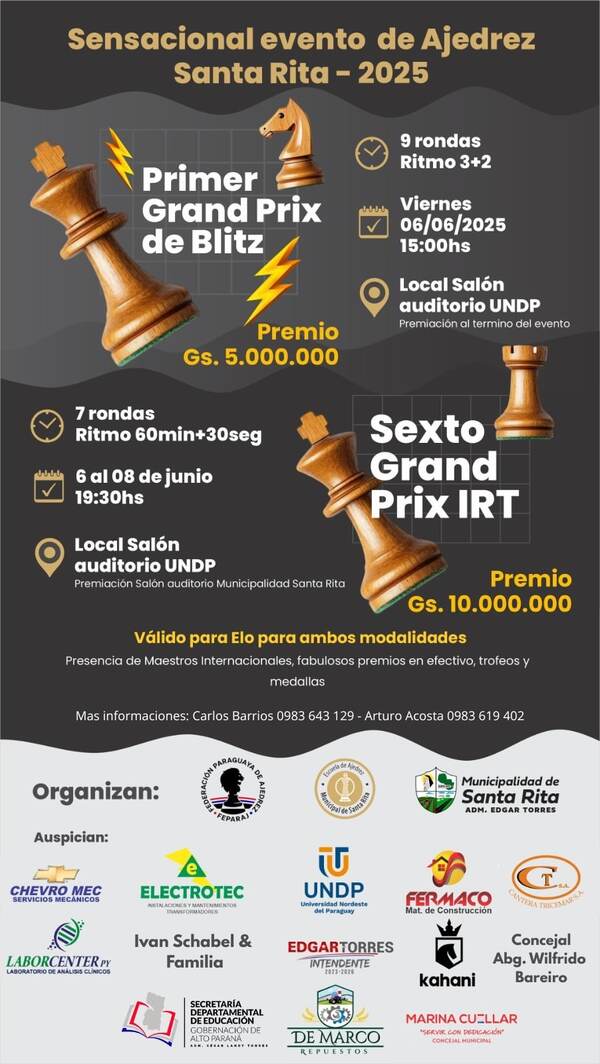 Sexto Grand Prix y Primer Blitz de Ajedrez en Santa Rita: fechas y requisitos