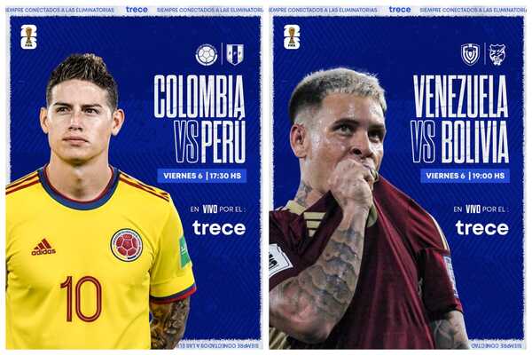Eliminatorias: los duelos de Colombia vs. Perú y Venezuela vs. Bolivia por Trece - trece
