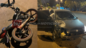 APARATOSA COLISIÓN ENTRE AUTOMÓVIL Y MOTOCICLETA EN ENCARNACIÓN 