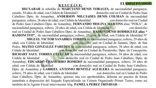 Operativo Sarambí: Declaran rebeldes y ordenan captura de presuntos narcos - El Observador
