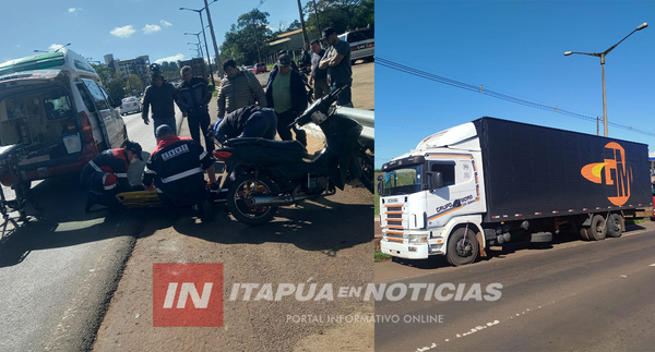 MOTOCICLISTA RESULTÓ HERIDO TRAS COLISIÓN CON UN CAMIÓN