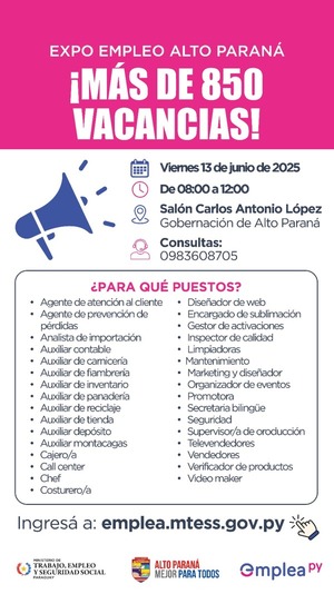Alto Paraná abre sus puertas a más de 850 oportunidades laborales este 13 de junio - ADN Digital