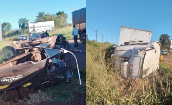 Ocupantes de camión sufren lesiones tras chocar contra una cosechadora