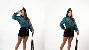 Modelo homenajeó a Chacoré vestida de soldadita y armó guyryry