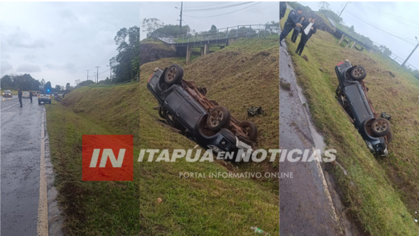 CAMIONETA VOLCÓ SOBRE RUTA PY06 TRAS PERDER EL CONTROL