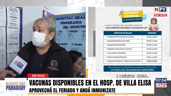 Centro de vacunación abierto durante el feriado en el Hospital de Villa Elisa
